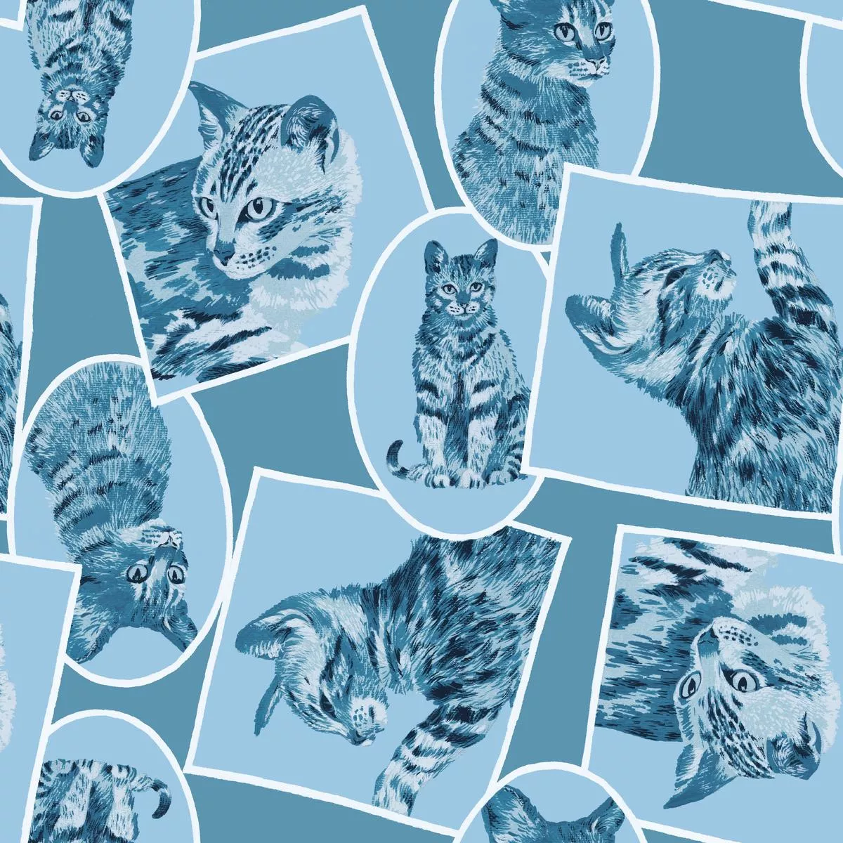cat-frames-on-blue-fabric Cat Frames on Blue Fabric