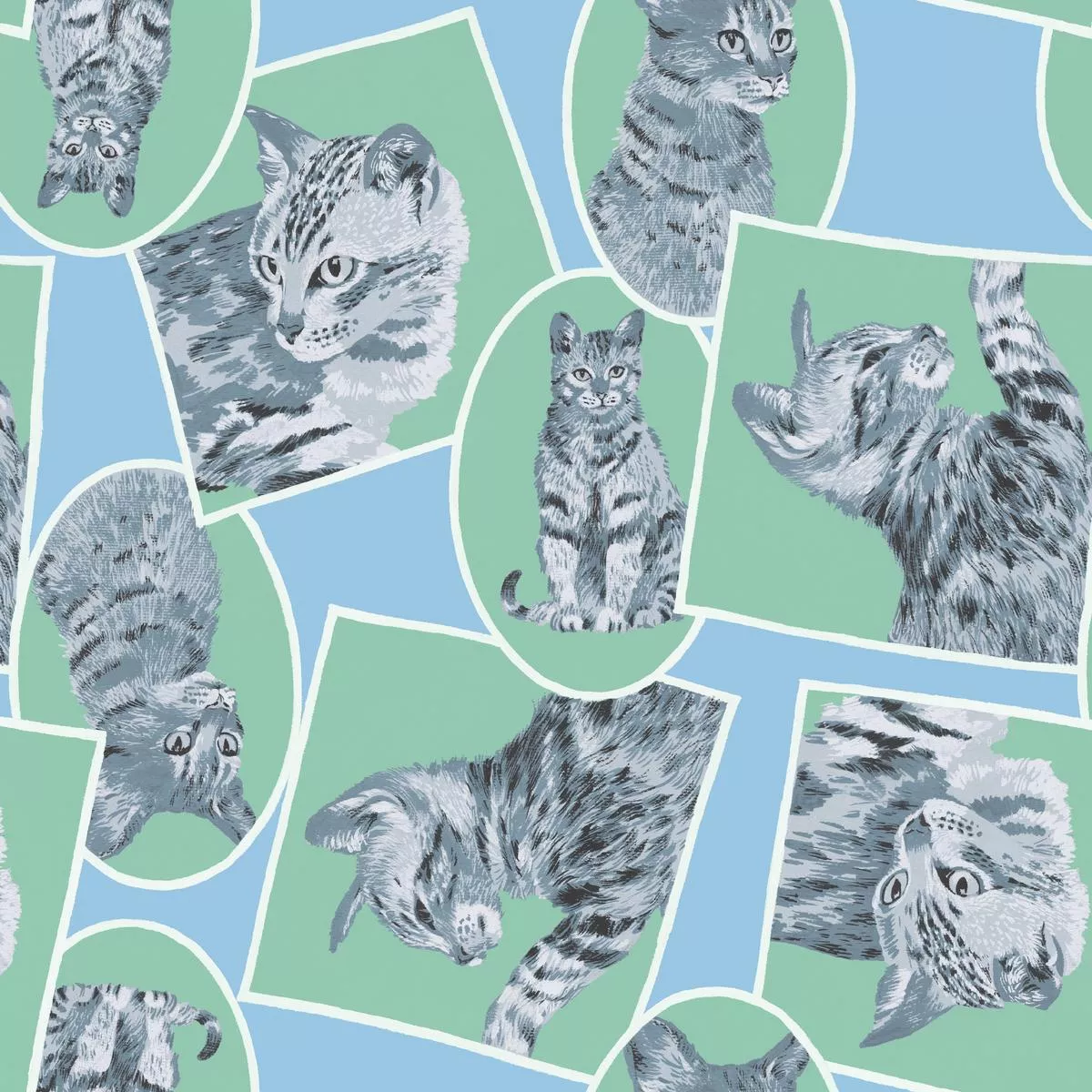 cat-frames-on-blue-green-fabric Cat Frames on Blue & Green Fabric
