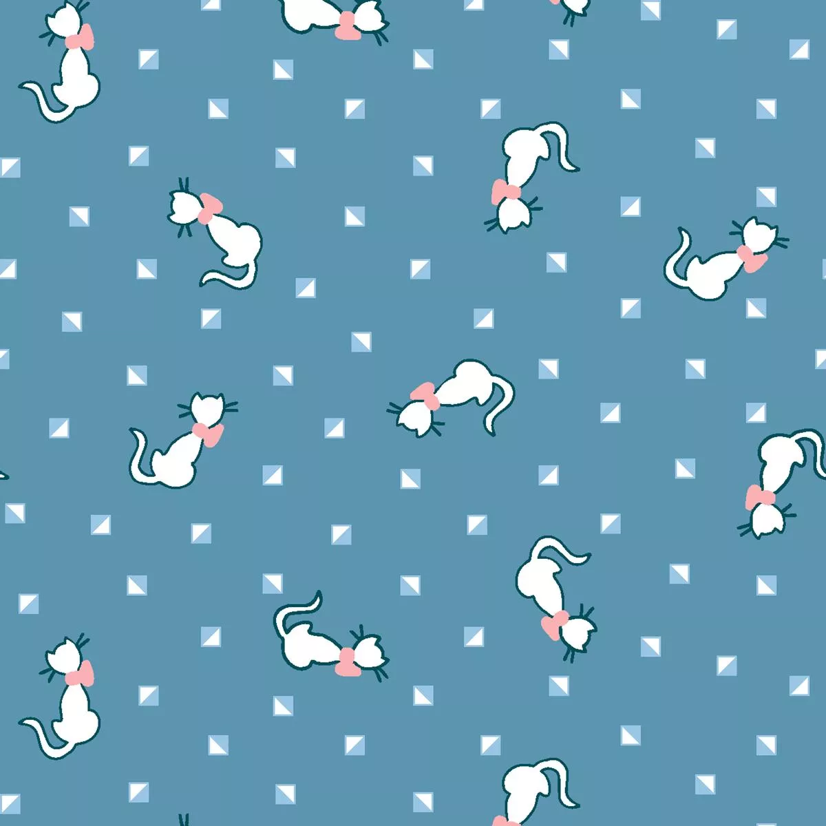 Cats Geo on Blue Fabric