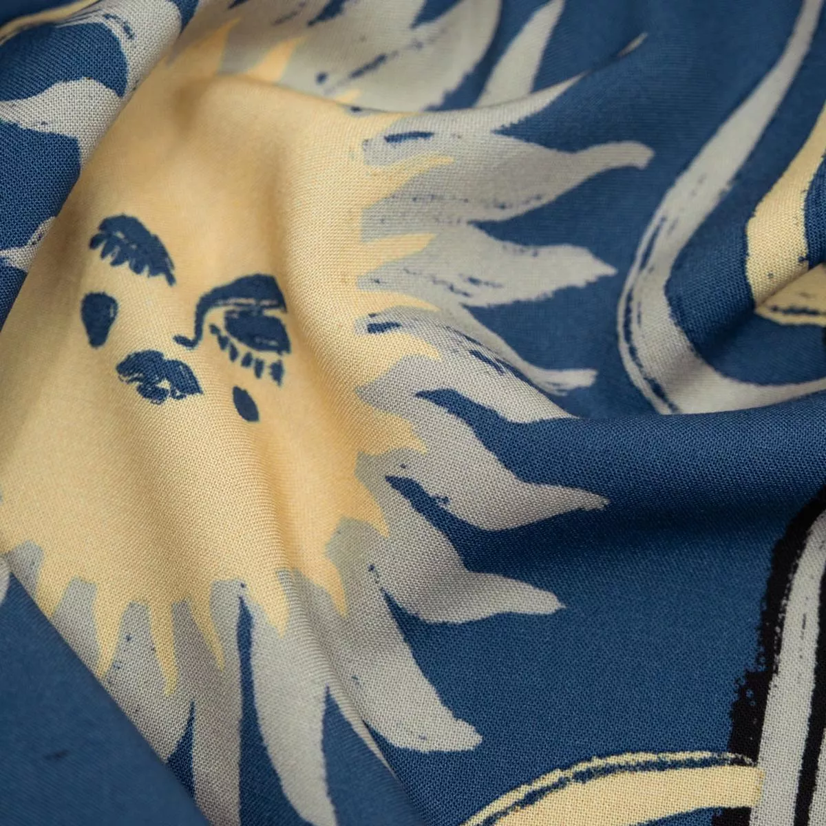 Celestial Bodies Printed Viscose Challis – Ocean/Black/Vanilla