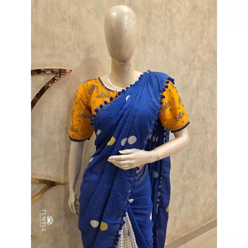 chanderi-cotton-saree-with-pom-pom-ttds3047 Chanderi Cotton Saree with Pom Pom | TTDS3047