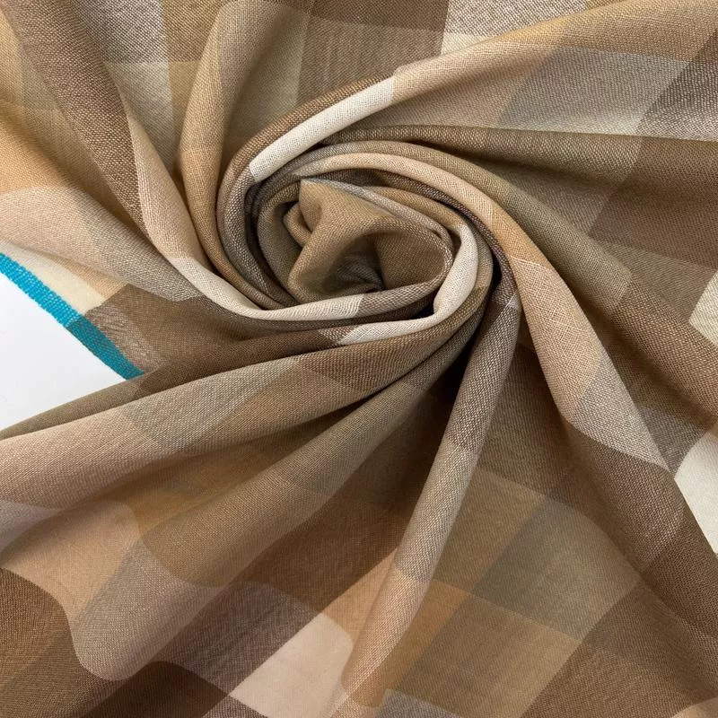 Checked Brown Beige Wool Fabric
