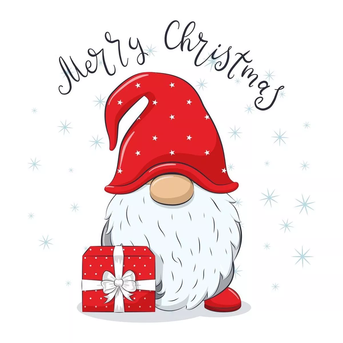cheerful-gnome-with-christmas-present-fabric-panel-white Cheerful Gnome With Christmas Present Fabric Panel – White