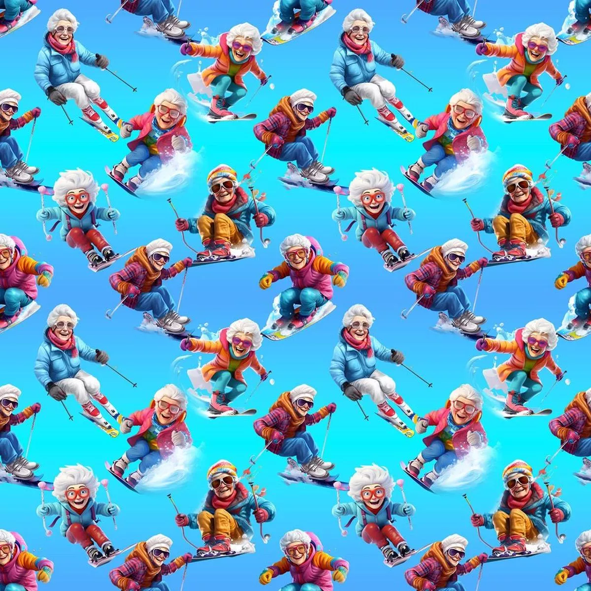cheerful-grannies-skiing-fabric Cheerful Grannies Skiing Fabric