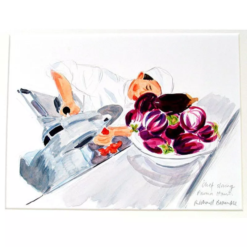 Chef Cutting Parma Ham Original Painting