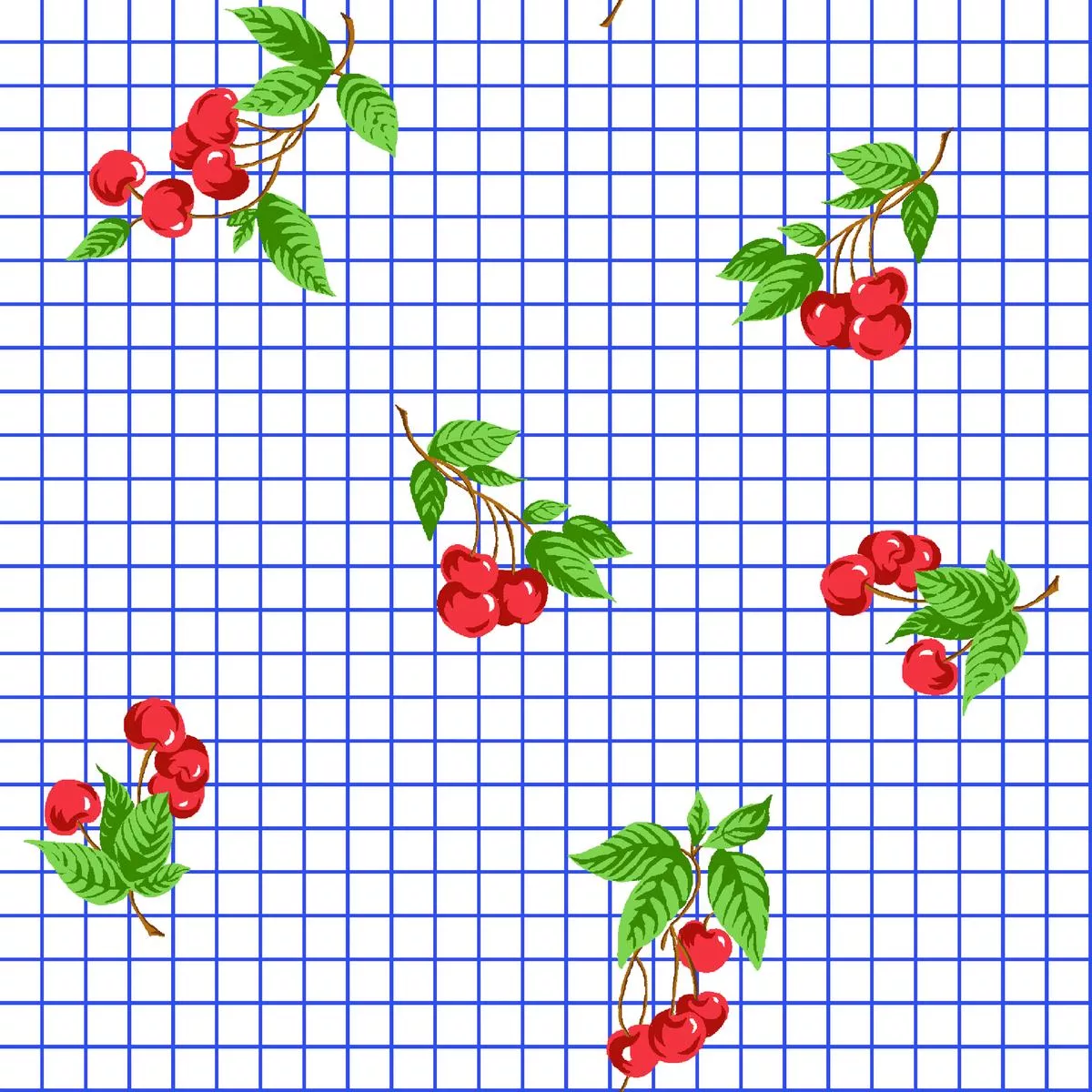 Cherry Grid on White Fabric