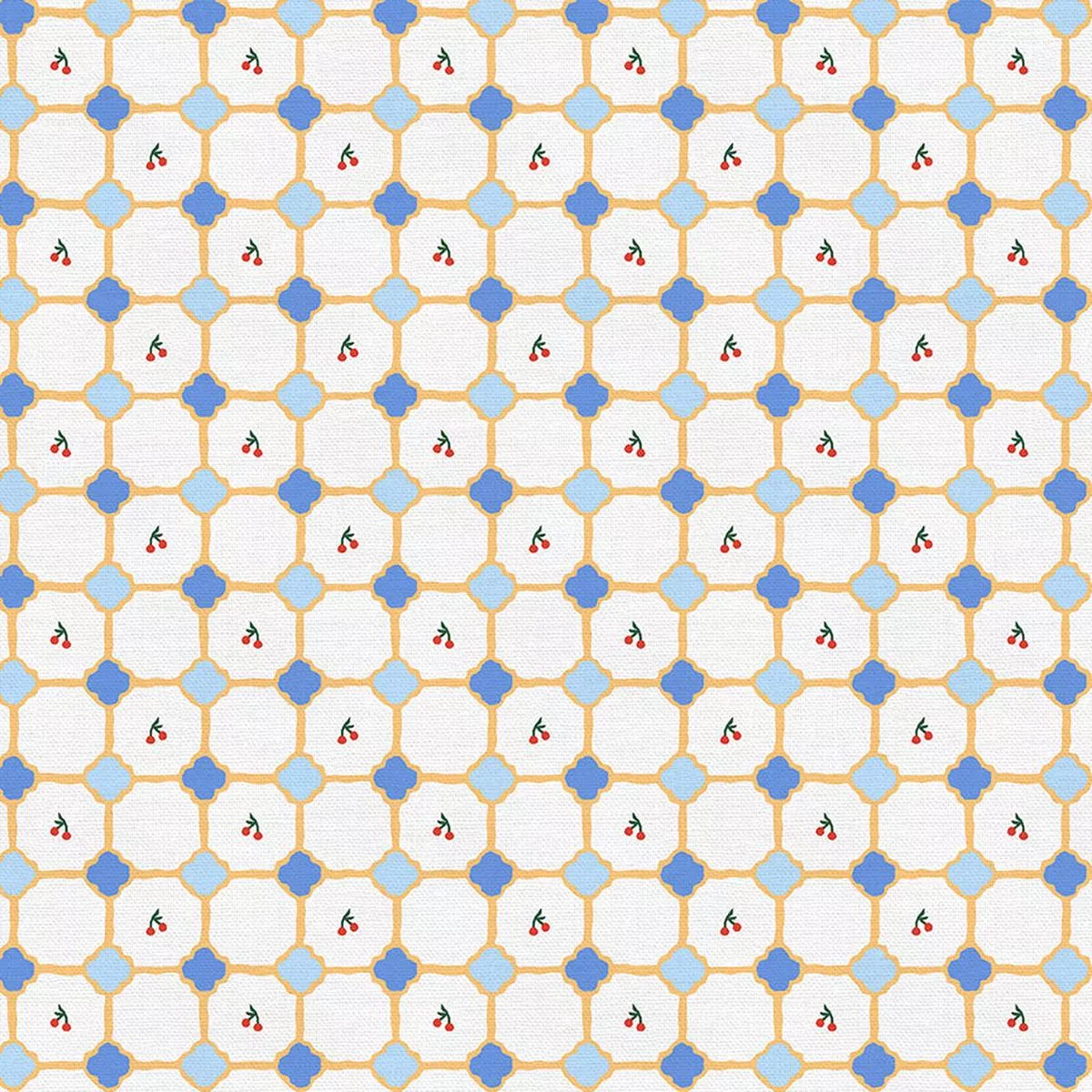 cherry-tiles-blue-yellow-quilting-cotton Cherry Tiles – Blue/Yellow – Quilting Cotton