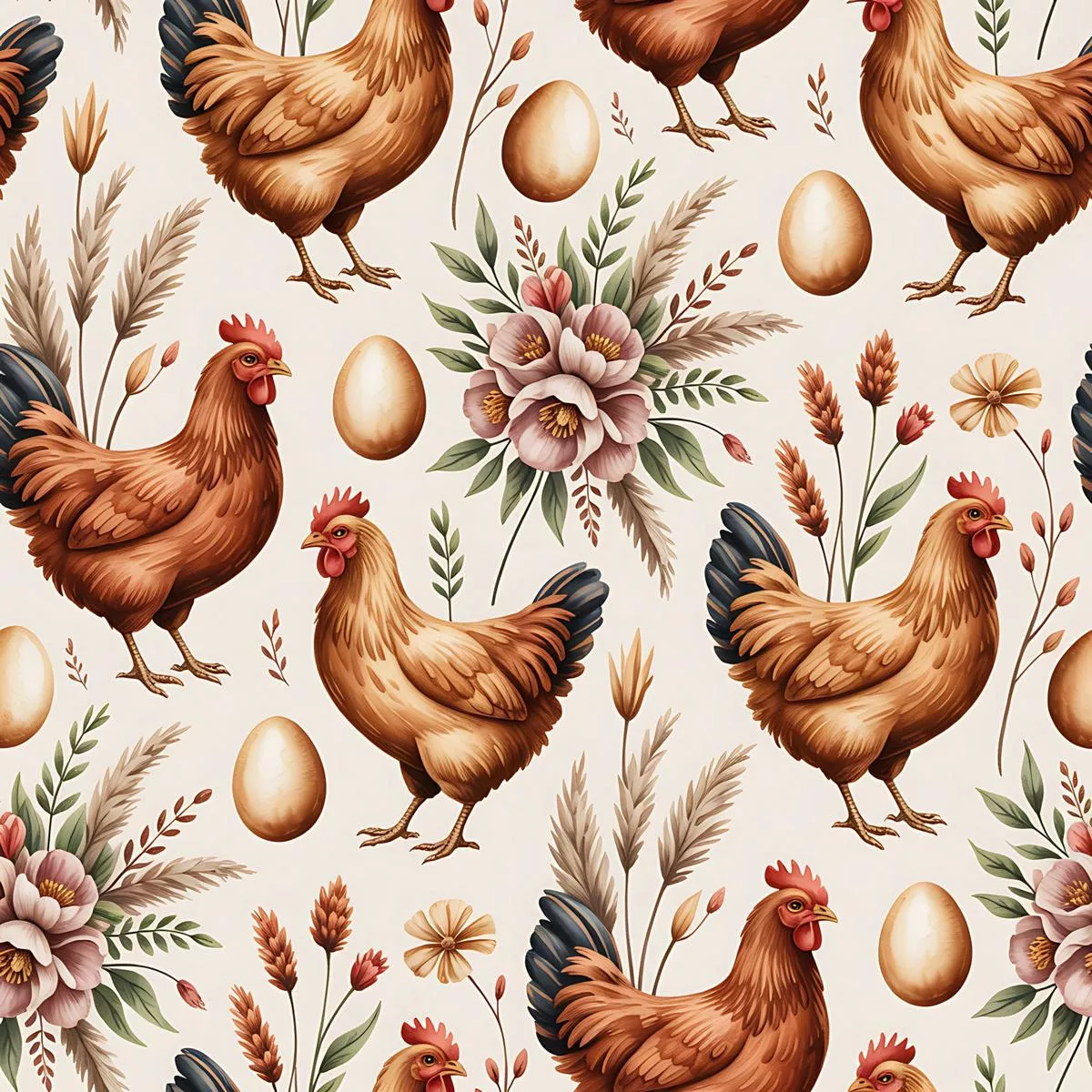 Chickens and Eggs Pattern 24 Quilting Cotton Fabric