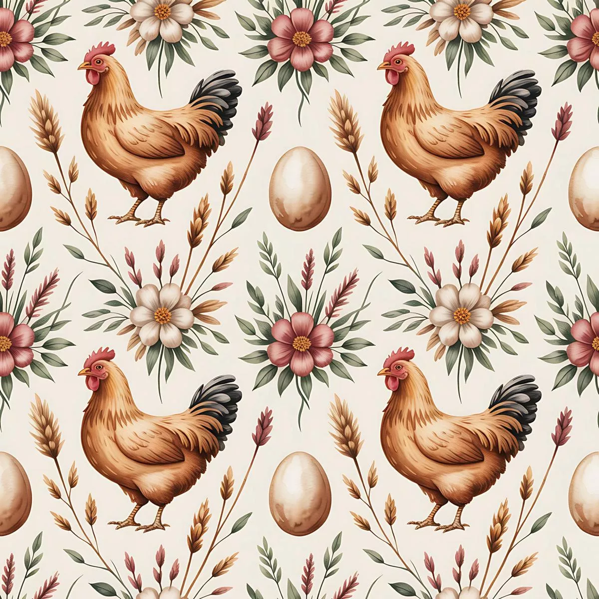 Chickens and Eggs Pattern 26 Quilting Cotton Fabric