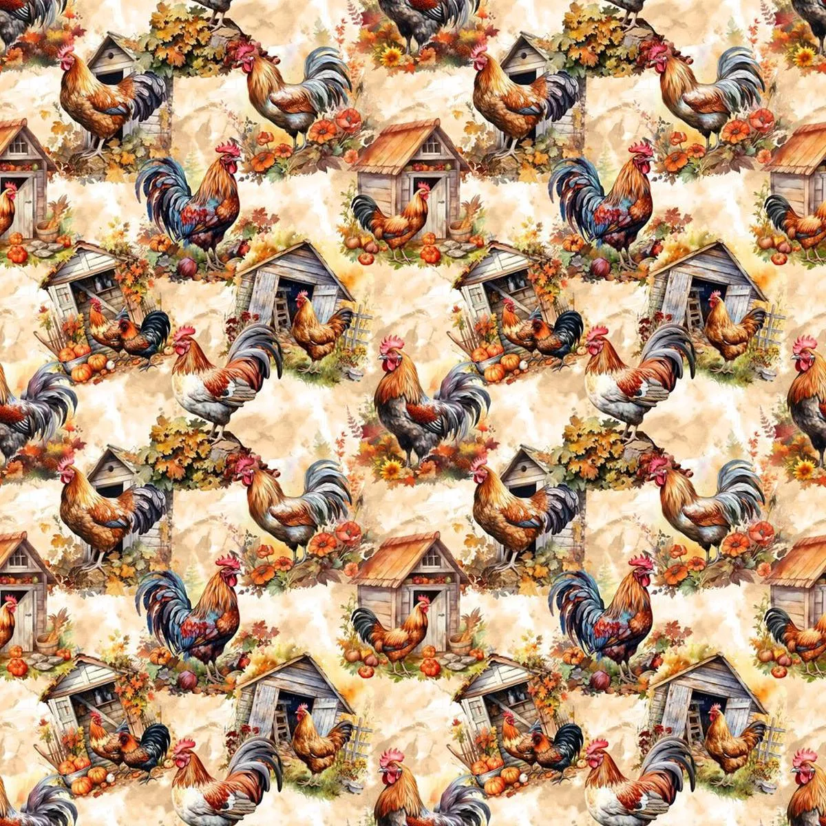 chickens-in-autumn-fabric Chickens In Autumn Fabric