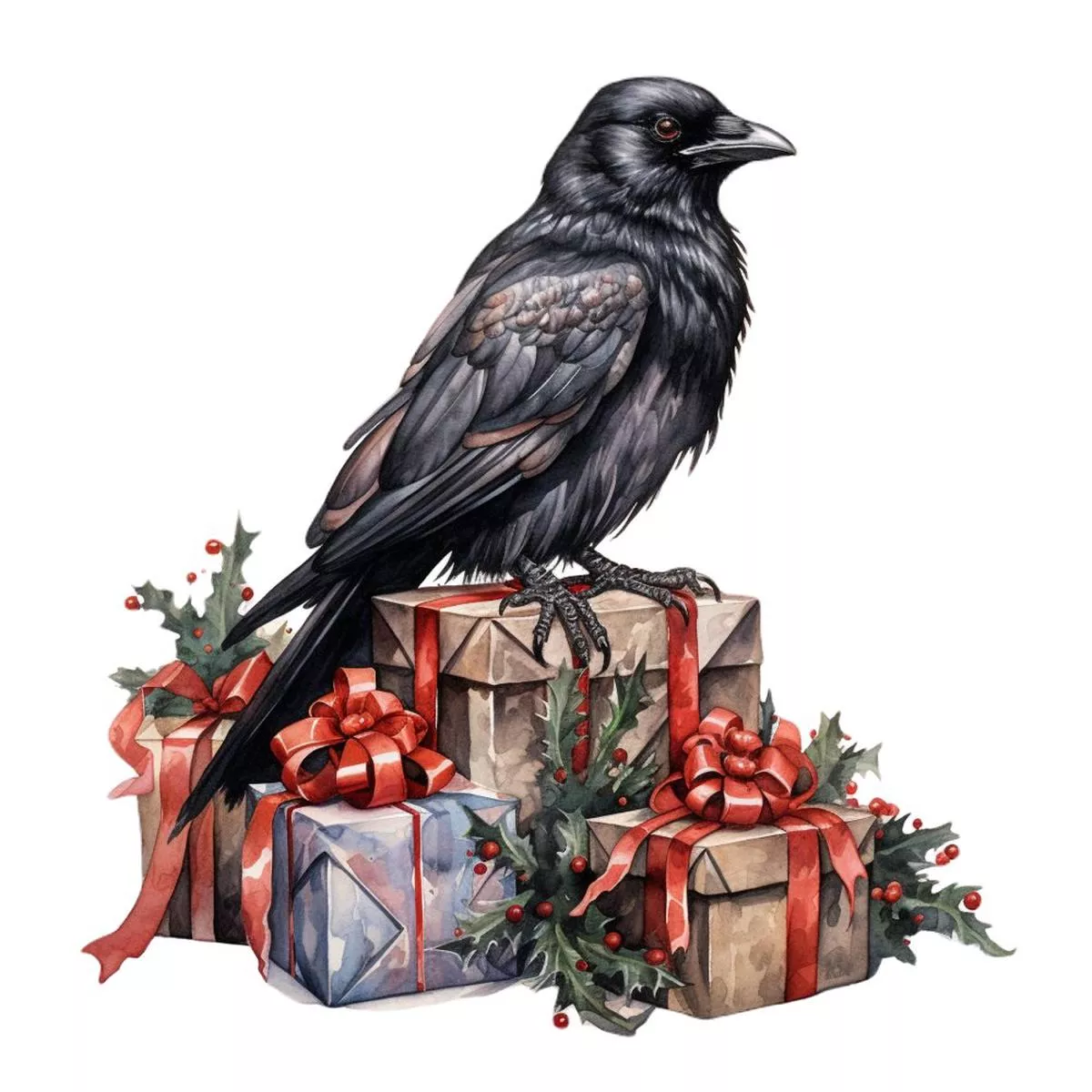 christmas-animals-crow-2-fabric-panel Christmas Animals Crow #2 Fabric Panel