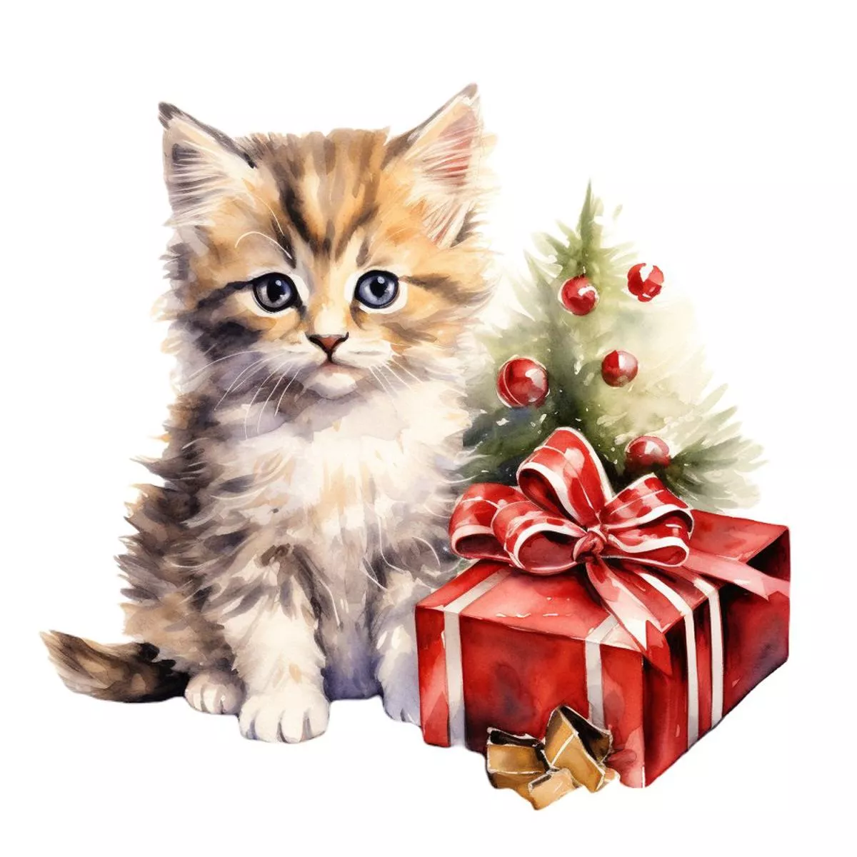 christmas-animals-kitten-2-fabric-panel Christmas Animals Kitten #2 Fabric Panel
