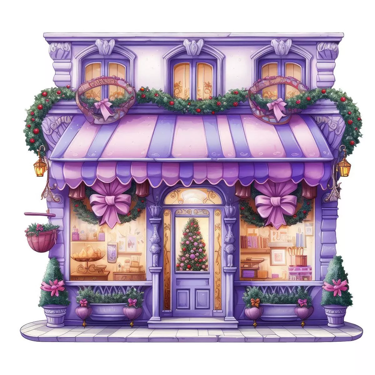 christmas-antique-storefront-fabric-panel-purple Christmas Antique Storefront Fabric Panel – Purple