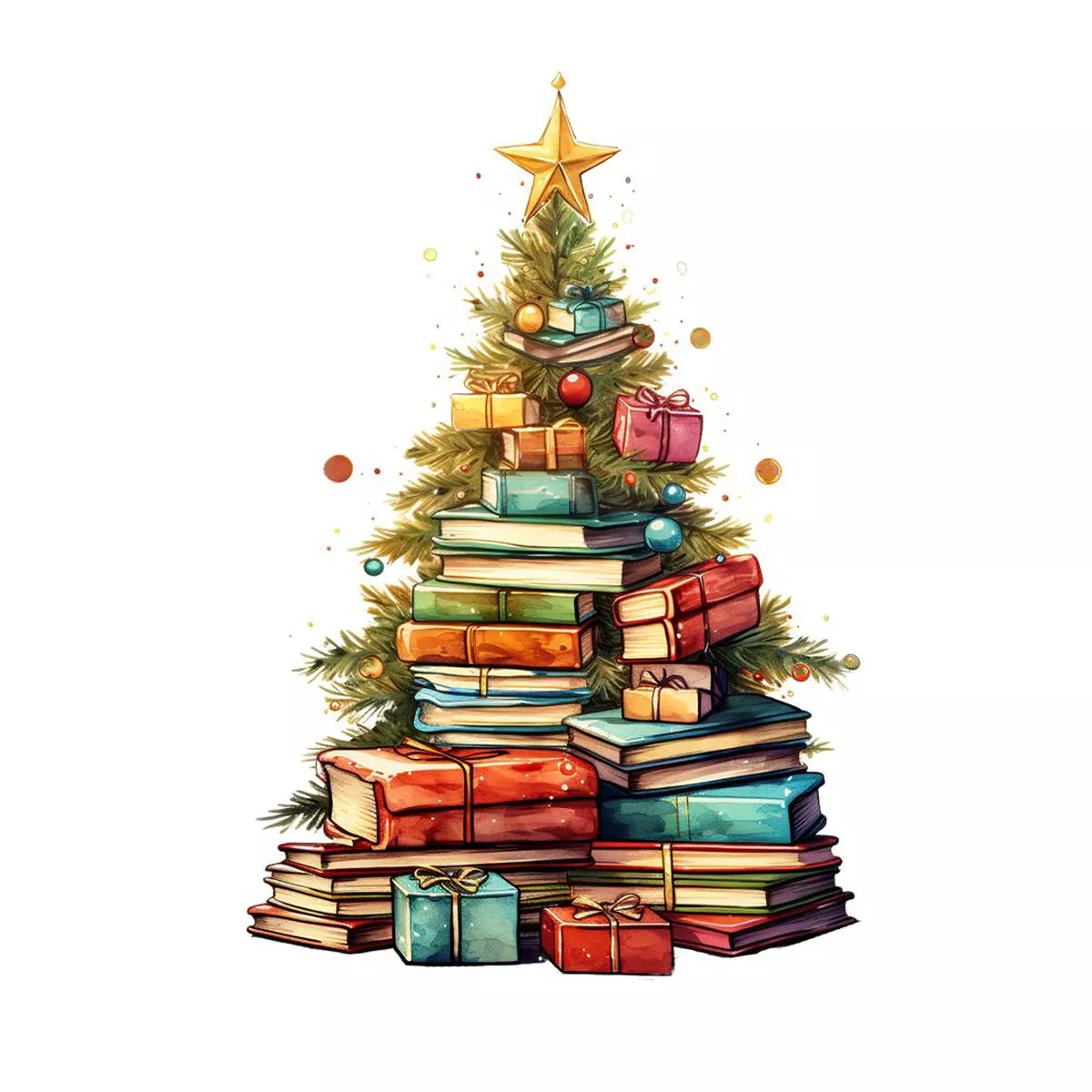 christmas-book-tree-11-fabric-panel Christmas Book Tree #11 Fabric Panel
