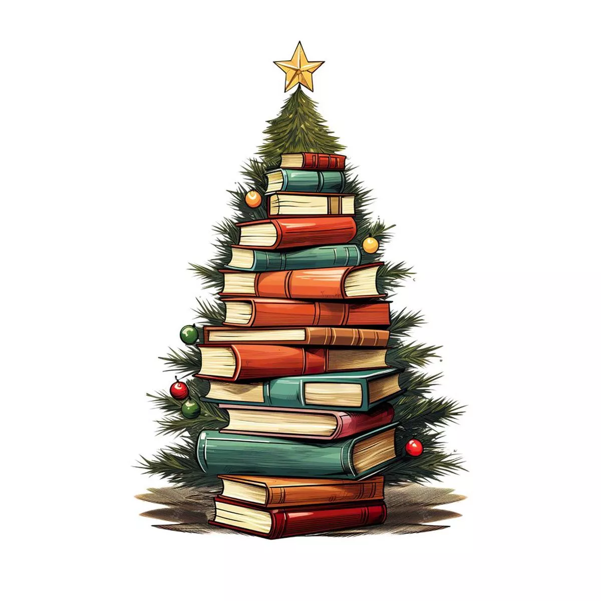 Christmas Book Tree #4 Fabric Panel