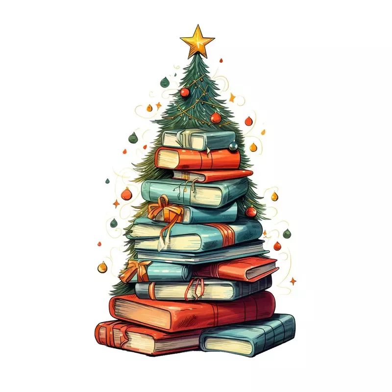 christmas-book-tree-6-fabric-panel Christmas Book Tree #6 Fabric Panel