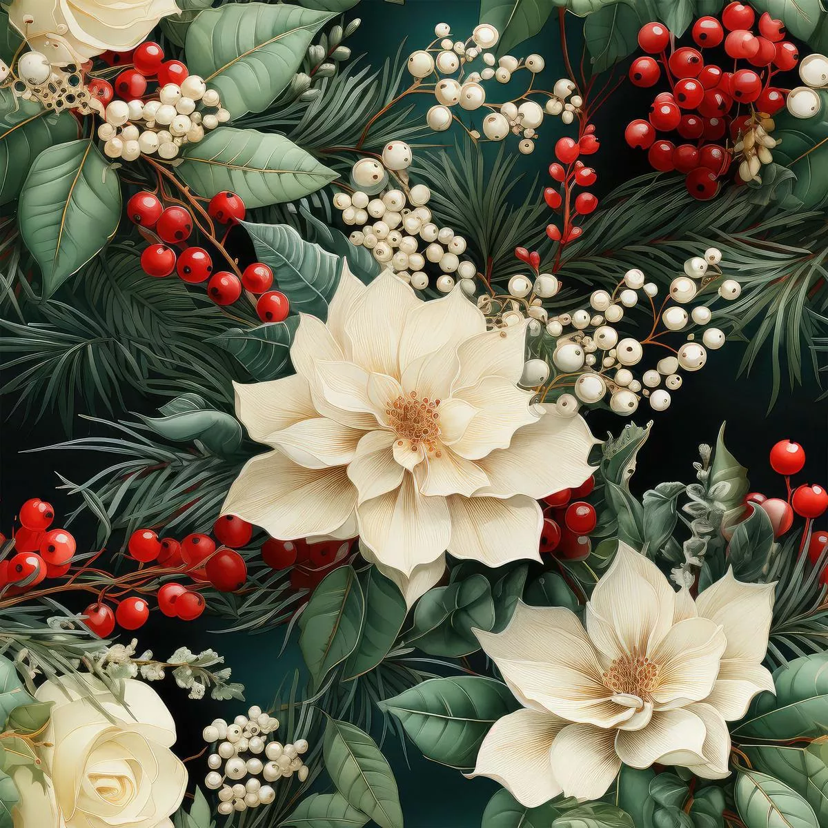 Christmas Florals Pattern 3 Quilting Cotton Fabric