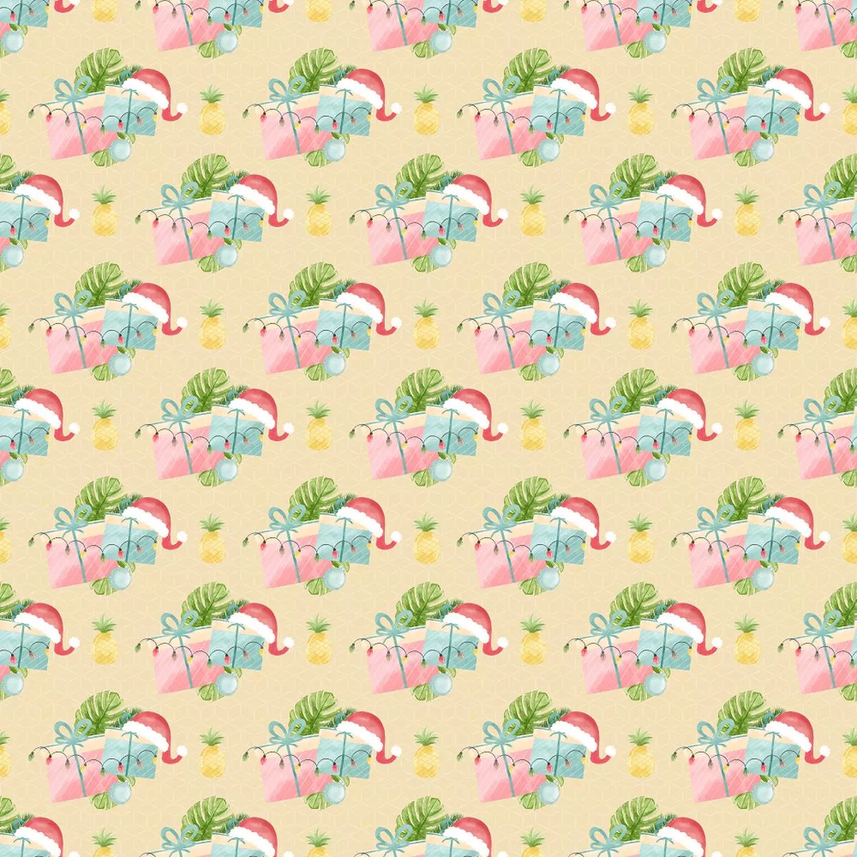 christmas-presents-pineapples-fabric-yellow Christmas Presents & Pineapples Fabric – Yellow