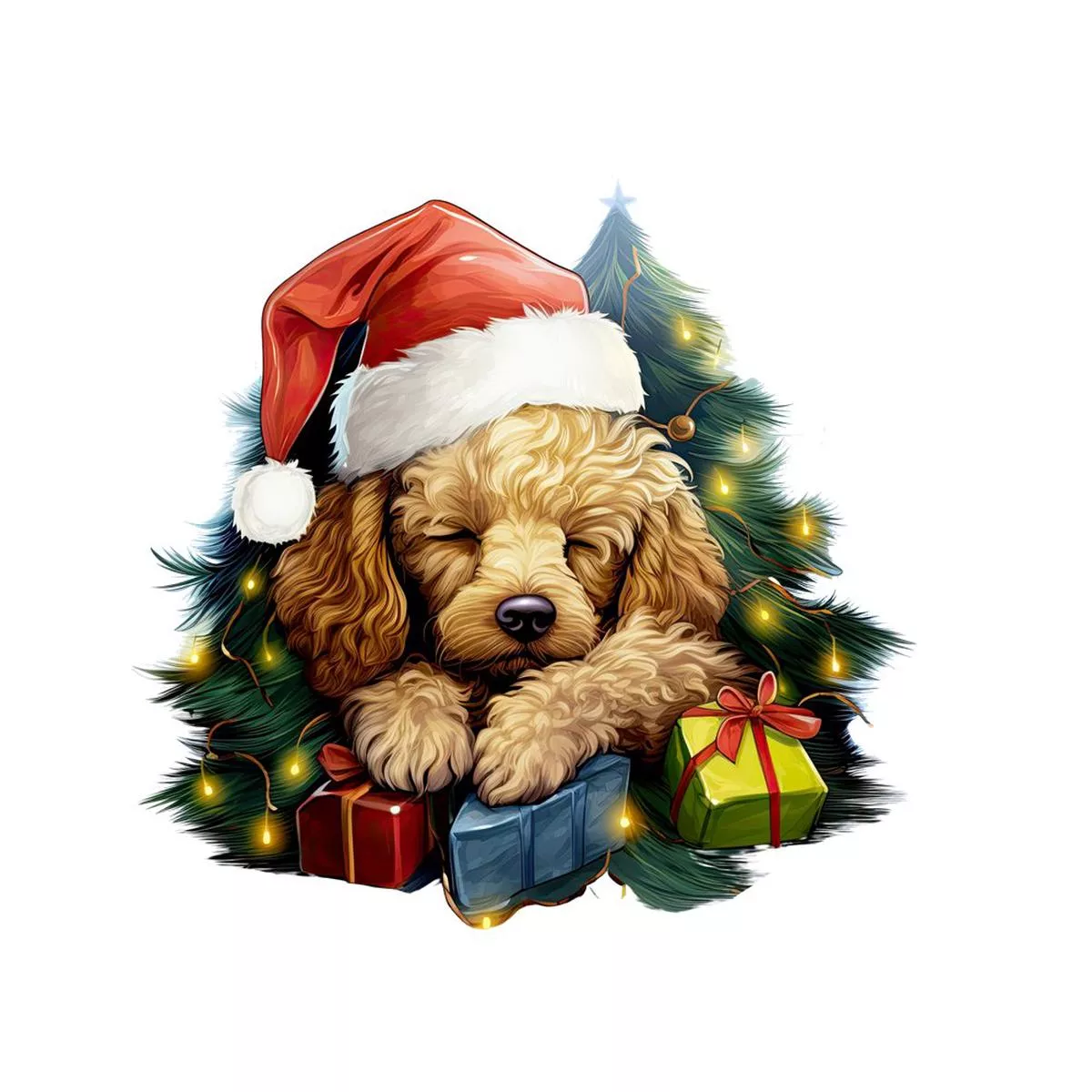 christmas-sleeping-poodle-fabric-panel Christmas Sleeping Poodle Fabric Panel