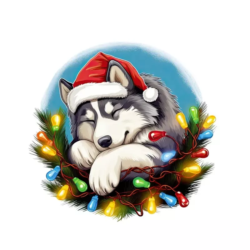 christmas-sleeping-siberian-husky-fabric-panel Christmas Sleeping Siberian Husky Fabric Panel
