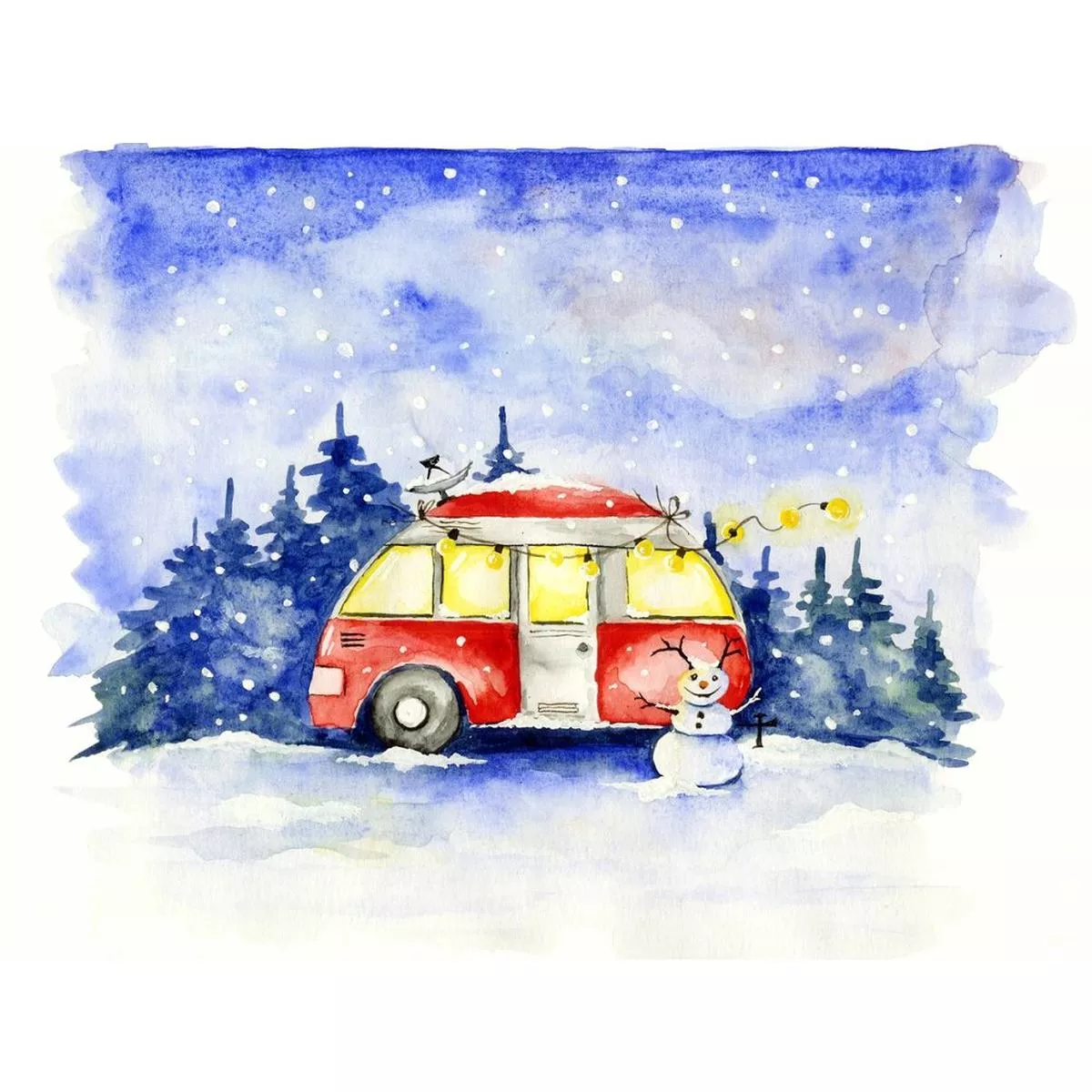 christmas-snowman-camper-fabric-panel Christmas Snowman Camper Fabric Panel
