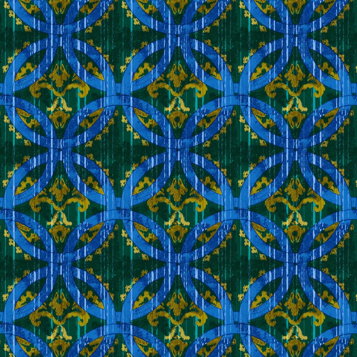 circular-tiles-on-green-blue-fabric Circular Tiles on Green & Blue Fabric