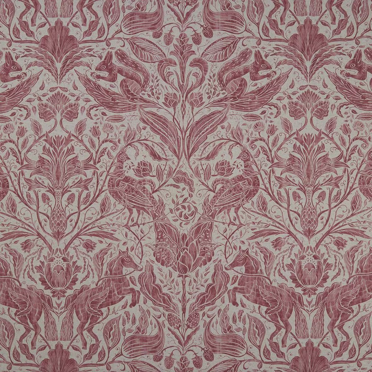 Clarke & Clarke Forest Trail Raspberry Fabric