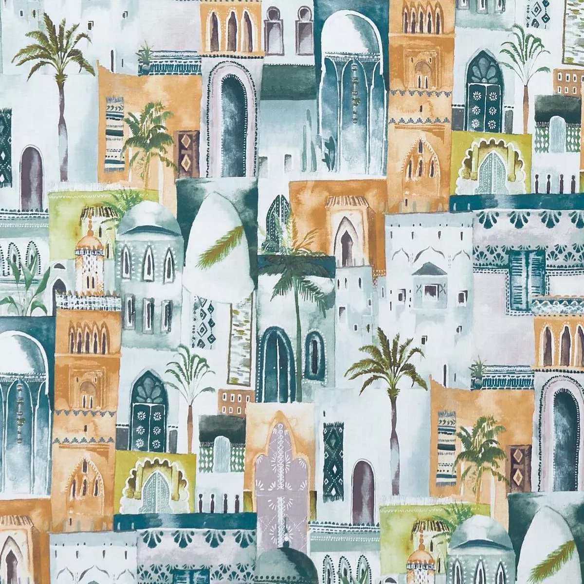 Clarke & Clarke Marrakech Teal/Spice Fabric