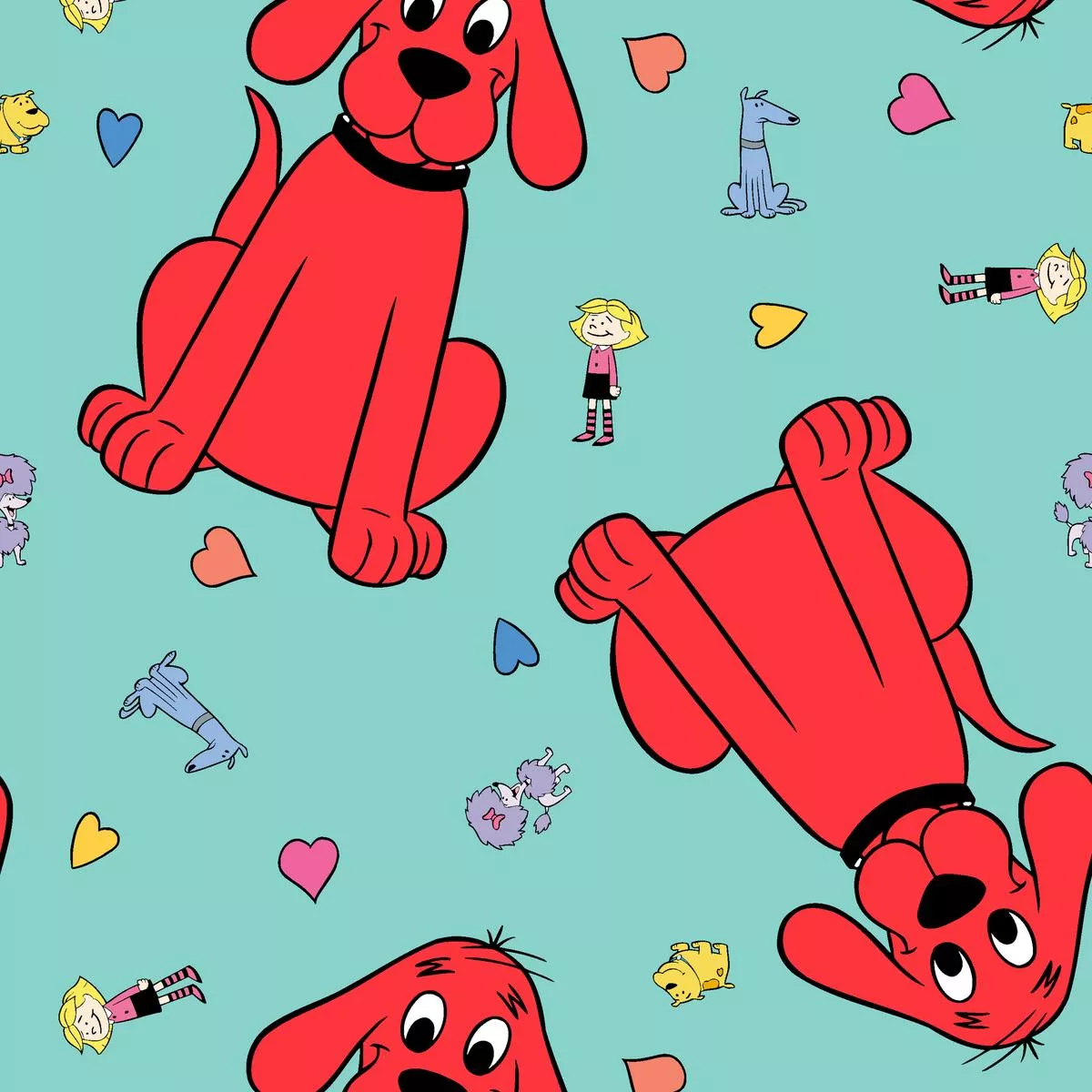 clifford-besties-on-mint-fabric Clifford Besties on Mint Fabric