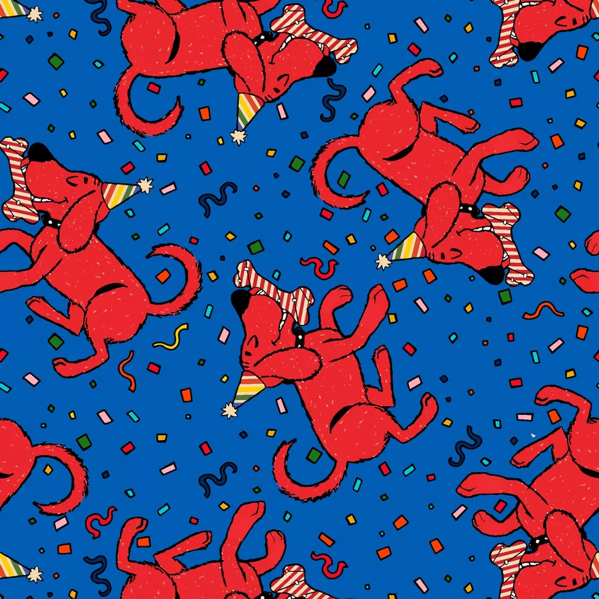 clifford-let-s-pawty-on-blue-fabric Clifford Let’s Pawty on Blue Fabric
