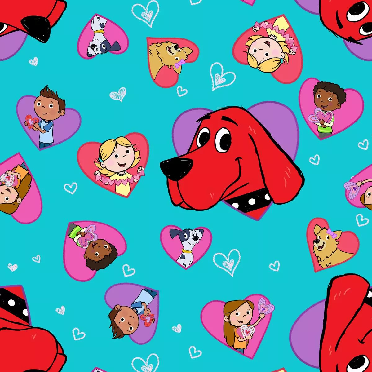 clifford-loves-on-turquoise-fabric Clifford Loves on Turquoise Fabric