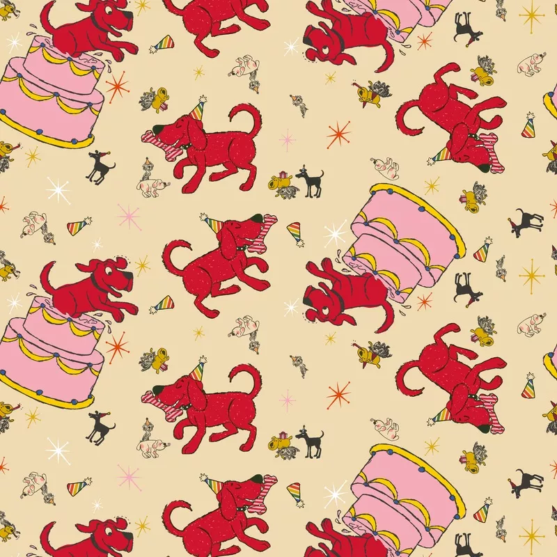 clifford-party-animals-on-beigefabric Clifford Party Animals on BeigeFabric