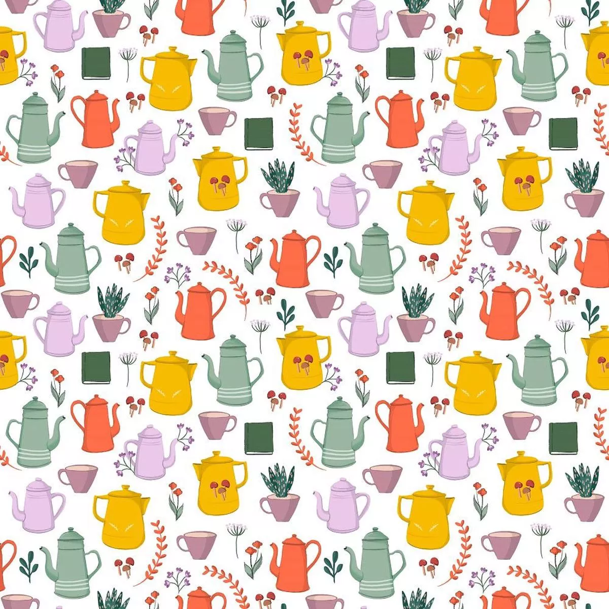 coffee-lover-pots-allover-fabric-white Coffee Lover Pots Allover Fabric – White