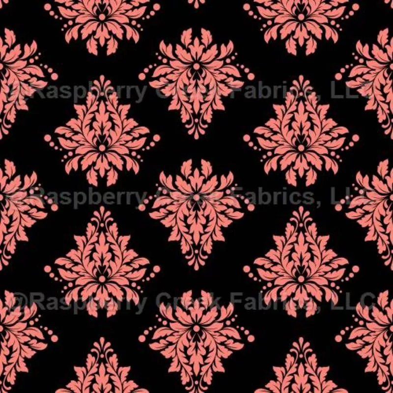 Coral Damask on Black