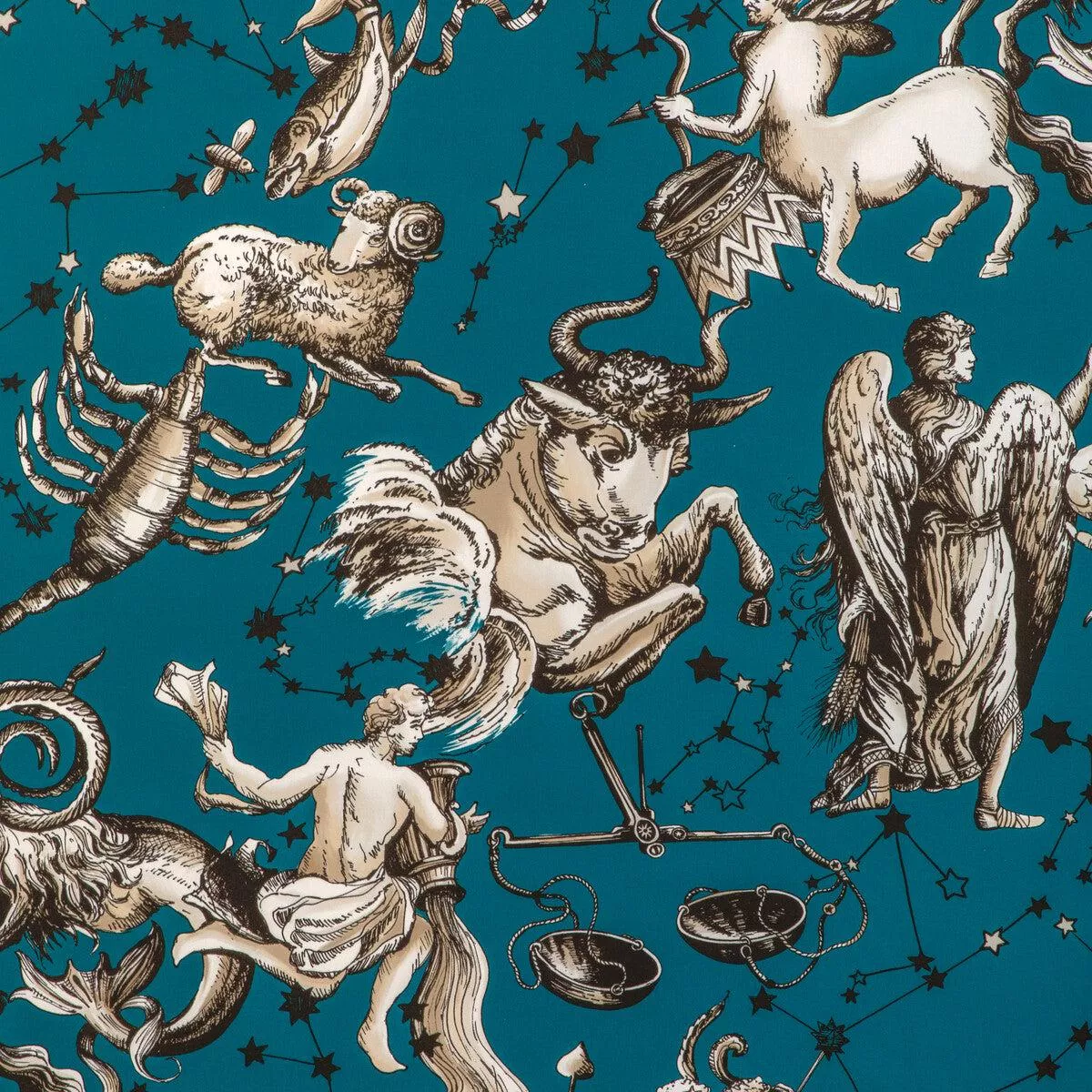 Cosmique Print Teal Fabric