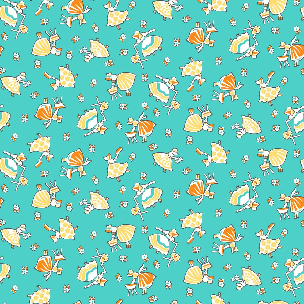 cottage-charm-aqua-sunbonnet-fabric Cottage Charm – Aqua Sunbonnet Fabric