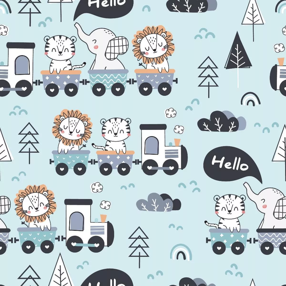 Cute Animal Train Pattern 18 Quilting Cotton Fabric