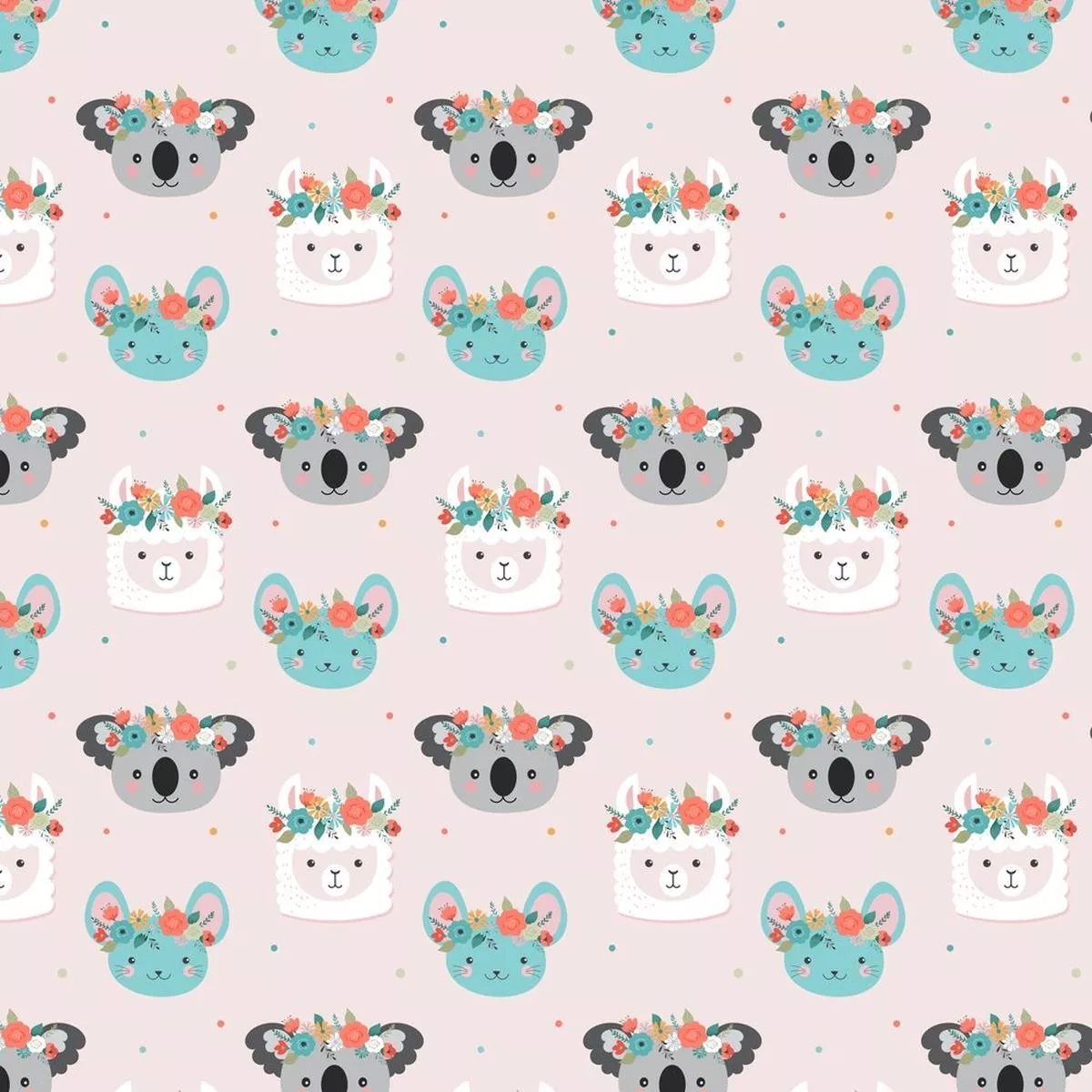 cute-animals-florals-fabric-pink Cute Animals Florals Fabric – Pink