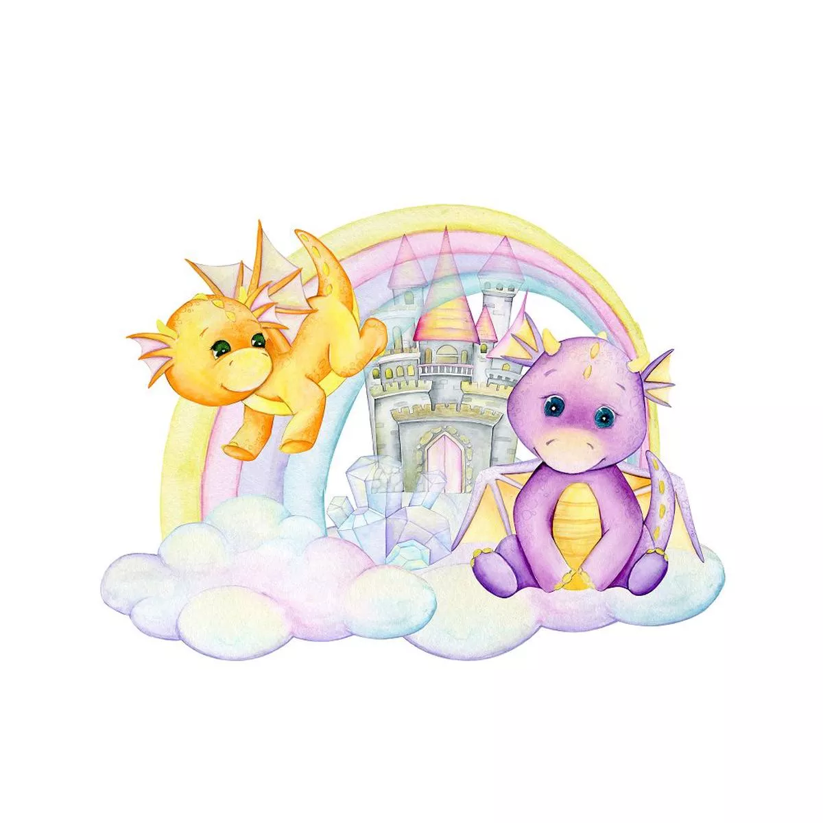 cute-baby-dragons-on-clouds-fabric-panel Cute Baby Dragons on Clouds Fabric Panel