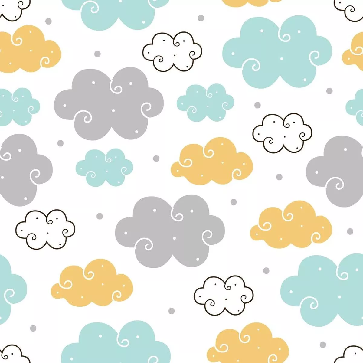 cute-bees-clouds-fabric-white Cute Bees Clouds Fabric – White