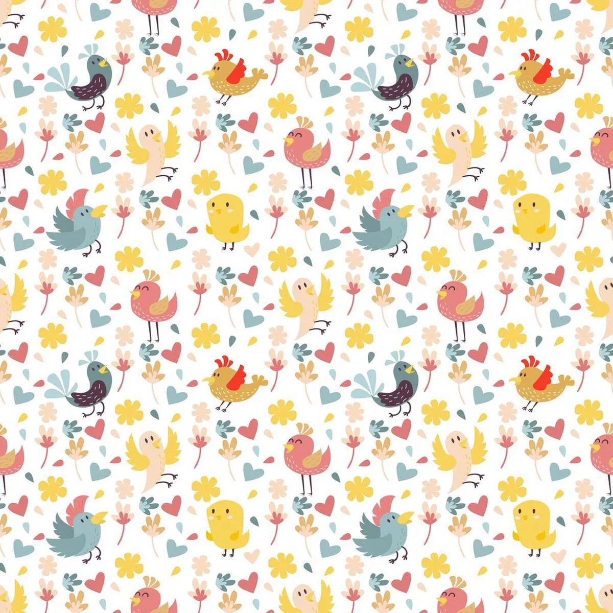 Cute Birds Allover Fabric – White