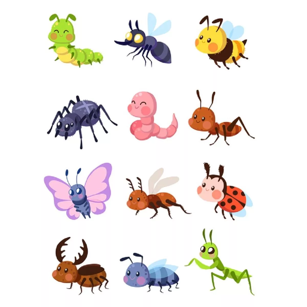 cute-cartoon-insects-fabric-panel-white Cute Cartoon Insects Fabric Panel – White
