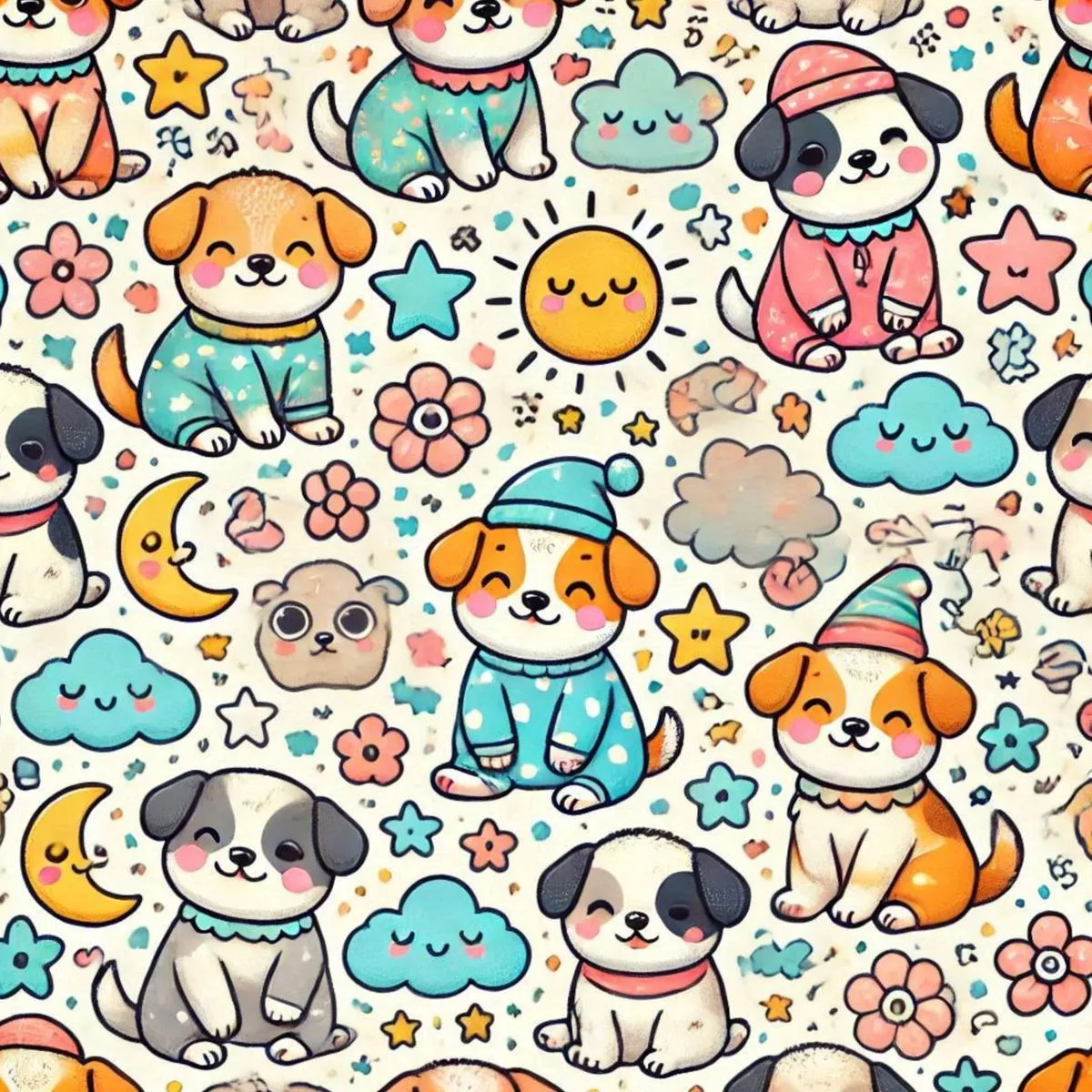 Cute Dog Pattern 5 Quilting Cotton Fabric