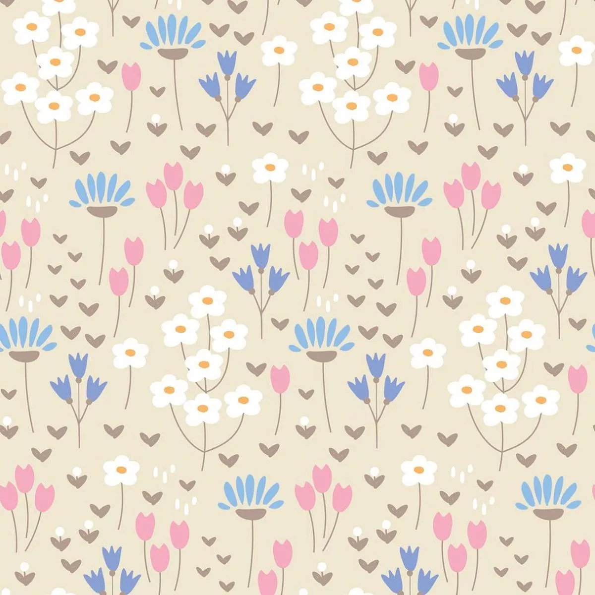 cute-doodle-flowers-fabric-tan Cute Doodle Flowers Fabric – Tan