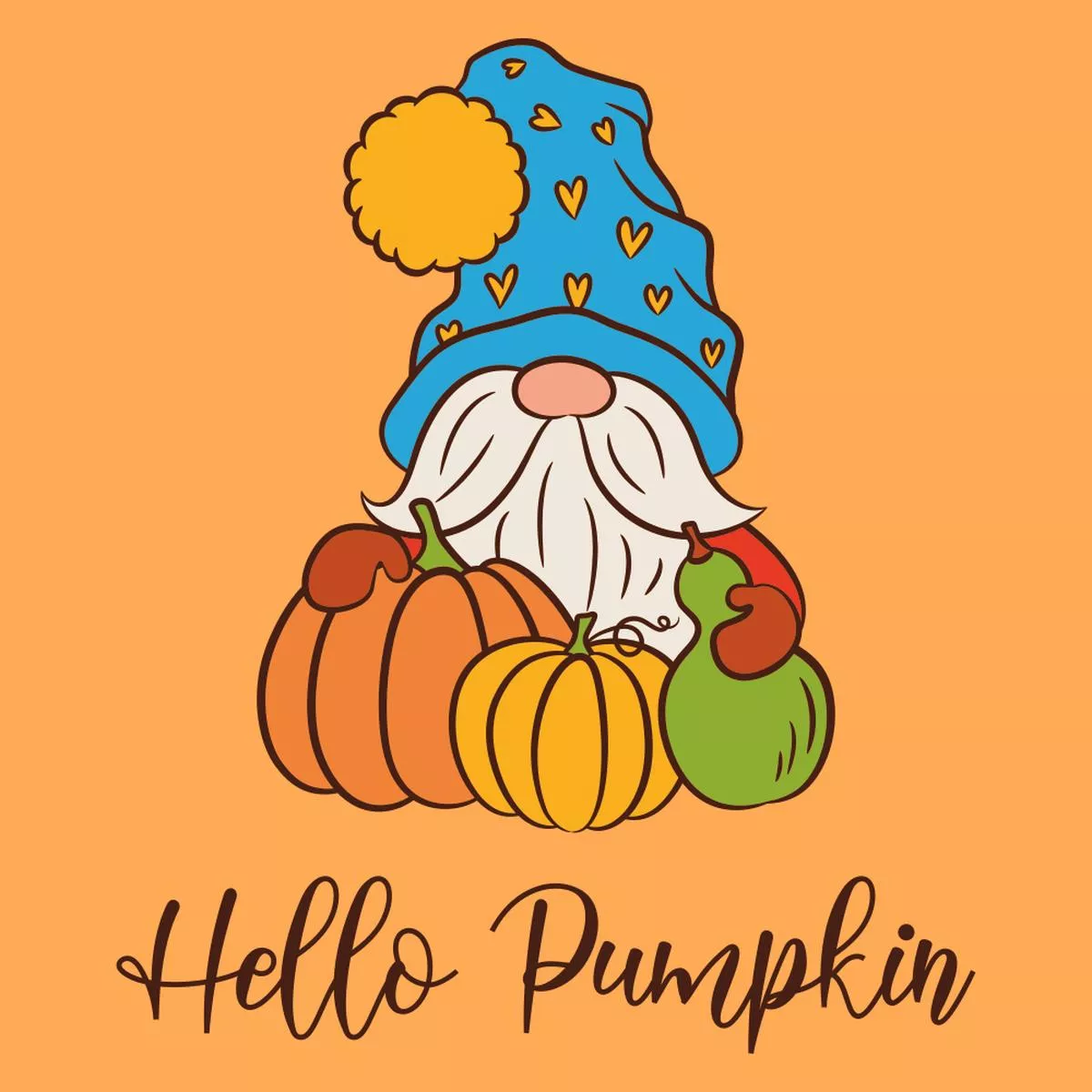 cute-gnome-hello-pumpkin-fabric-panel-orange Cute Gnome Hello Pumpkin Fabric Panel – Orange