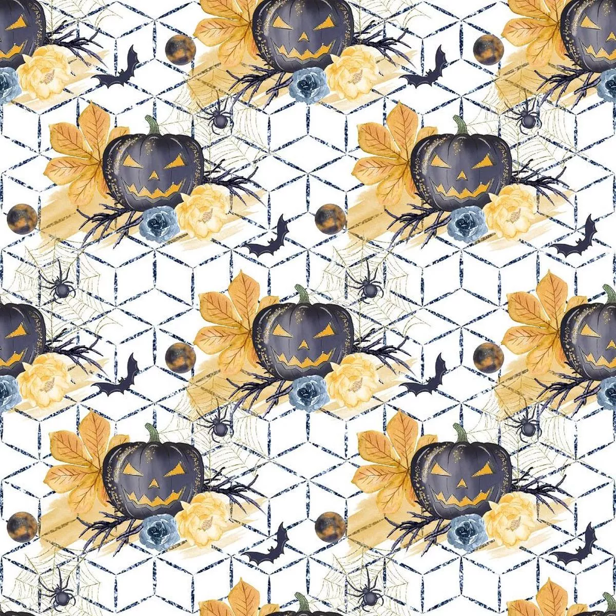 cute-halloween-pumpkins-on-boxes-fabric-white Cute Halloween Pumpkins on Boxes Fabric – White