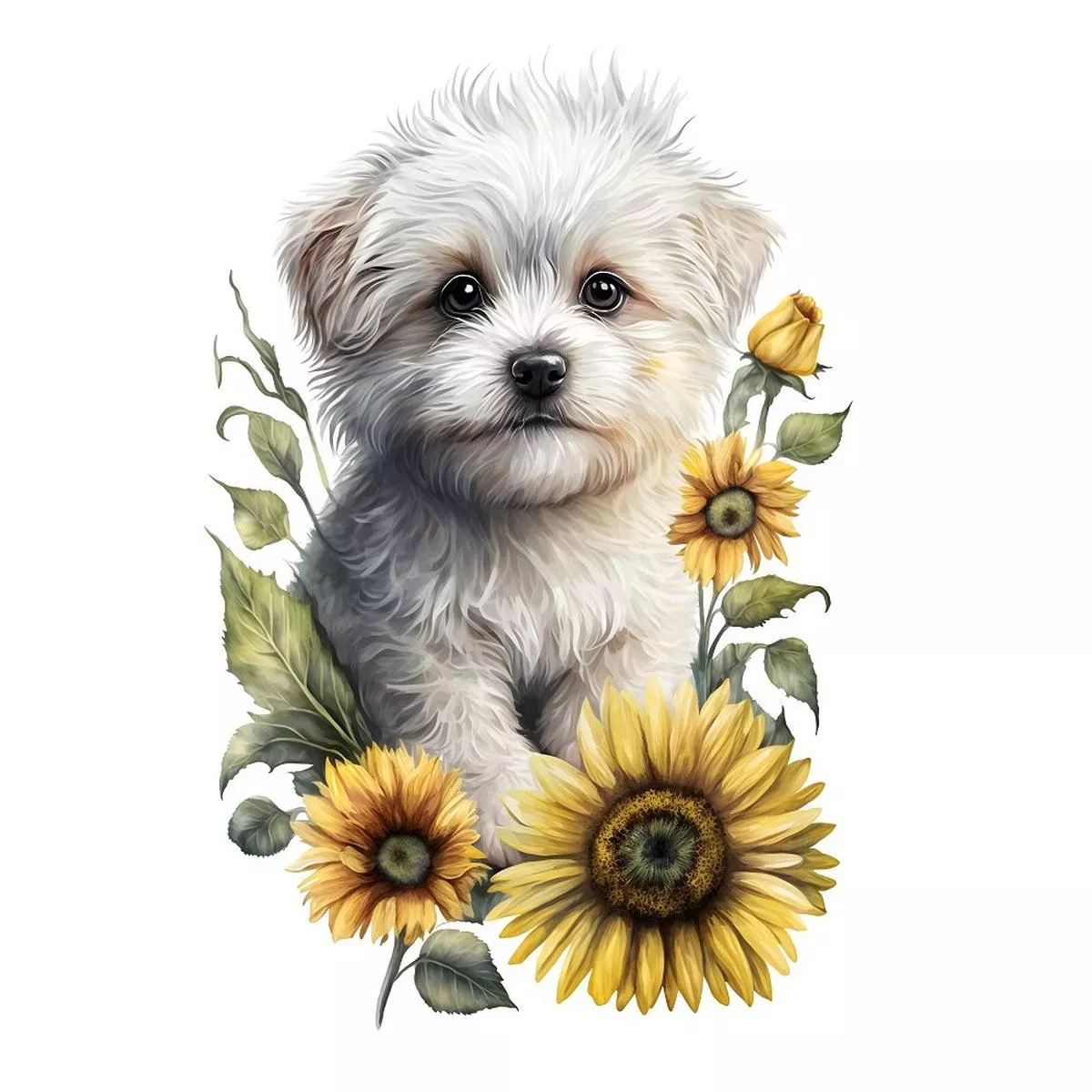 cute-puppies-sunflowers-8-fabric-panel Cute Puppies & Sunflowers #8 Fabric Panel