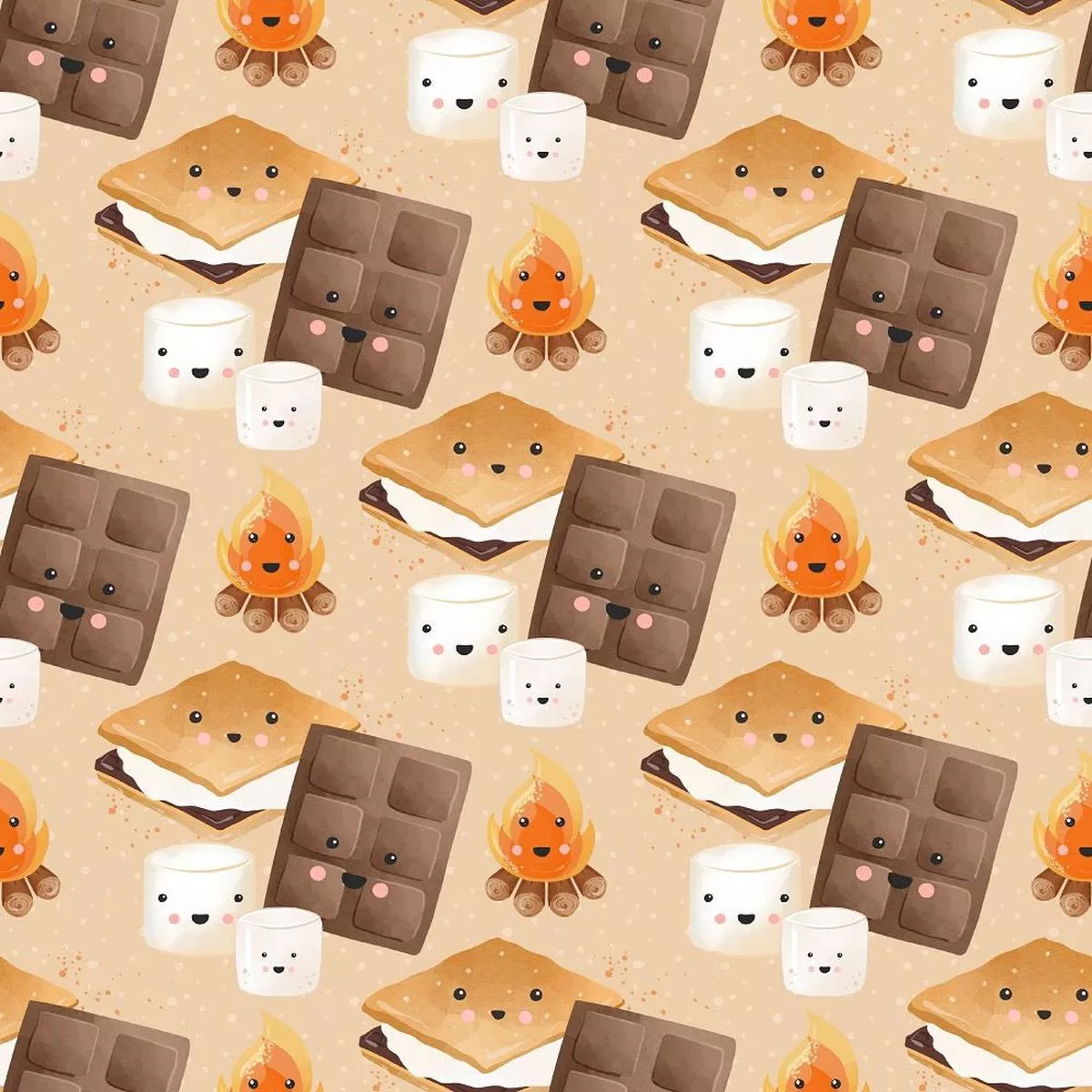 cute-smores-on-dots-fabric-orange Cute Smores on Dots Fabric – Orange