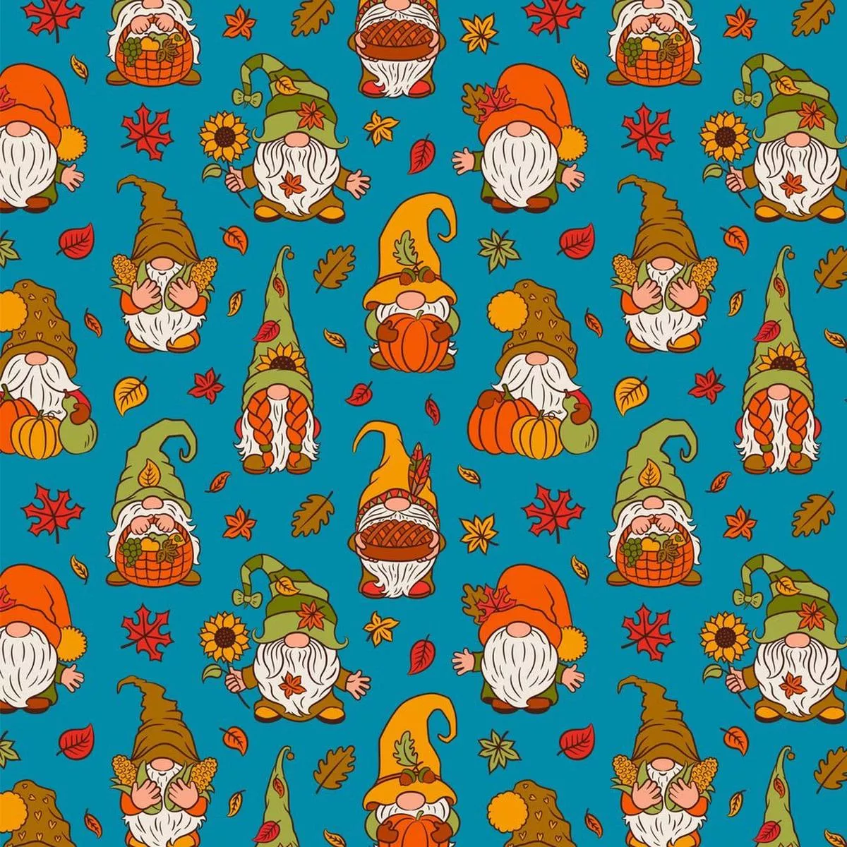 Cute Thanksgiving Gnomes Fabric – Blue