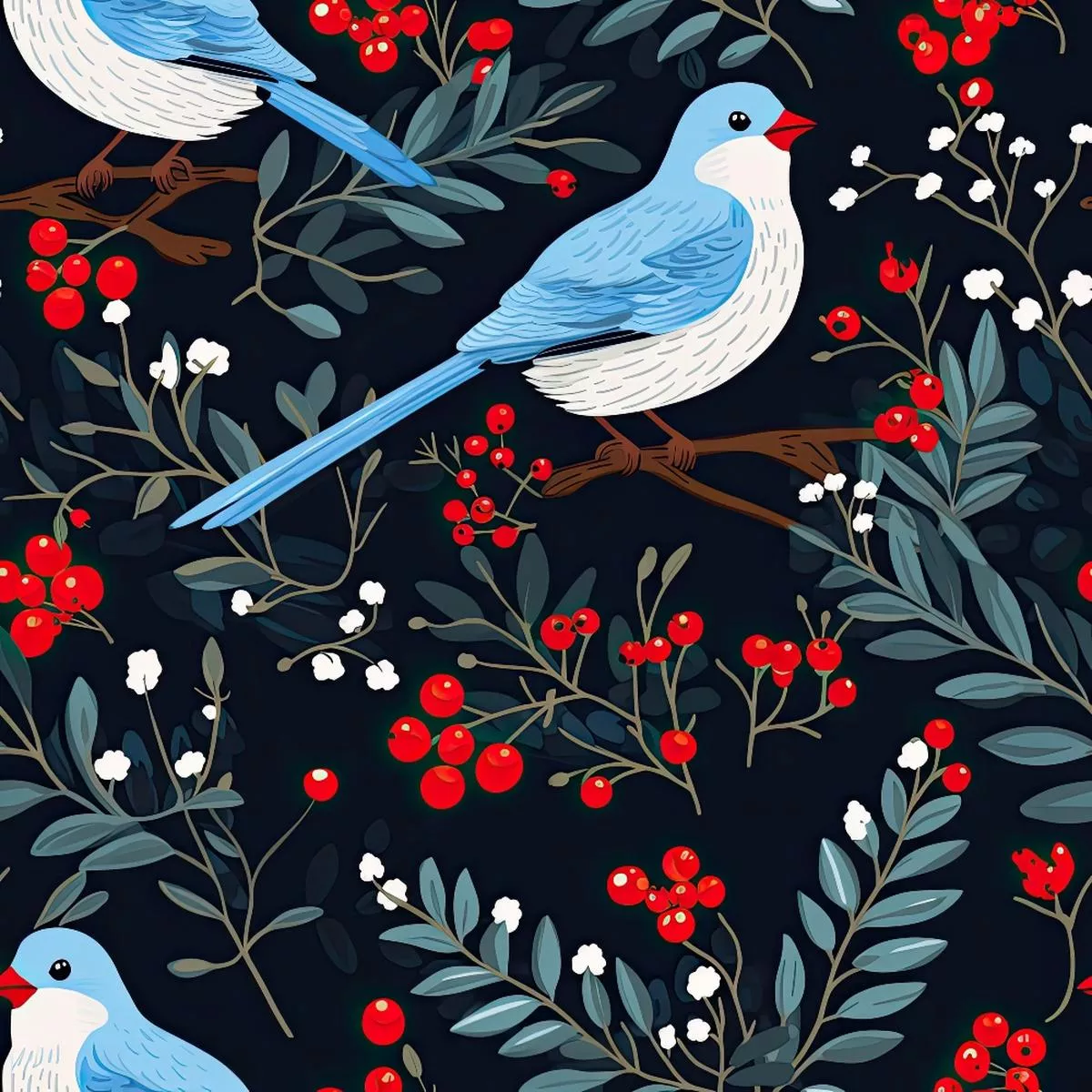 Cute Winter Birds Pattern 4 Quilting Cotton Fabric